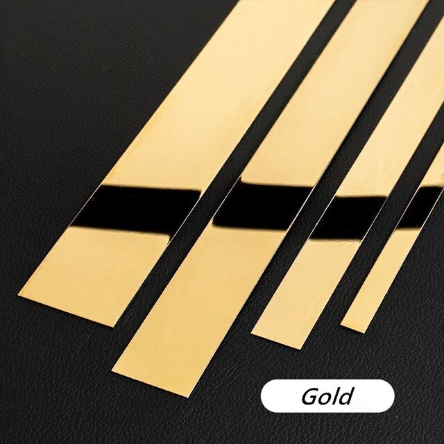 1 Roll 5M Mirror Stainless Steel Plane Decorative Line Gold Wall Sticker home TV Background Self-adhesive Ceiling Edging Strip: Gold-5Meter / 1.5cm