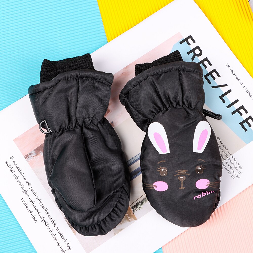 Gants de Ski antidérapants pour enfants de 0 à 5 ans, moufles de sport épaisses et chaudes avec dessin animé lapin, imperméables et mignonnes pour l&#39;hiver en plein air