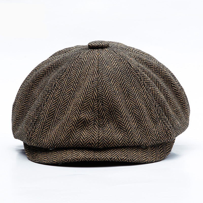 JAMONT Unisex Autumn Winter Newsboy Caps Men And Women Warm Tweed Octagonal Hat For Male Detective Hats Retro Flat Caps chapeau: Black Brown / Fitted 58cm