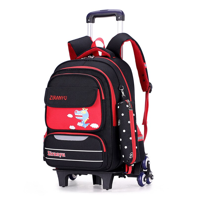 Ziranyu waterdichte afneembare kinderschooltassen met 2/6 wielen, trap kindertrolley, schooltas, boekentassen, jongens- en meisjesrugzak: Dd313006re