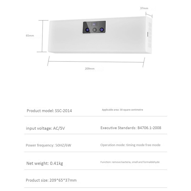 TOD-Portable Air Purifier Activated Carbon Air Freshener Ionizer Remove PM2.5 Dust Smoke for Home Bathroom