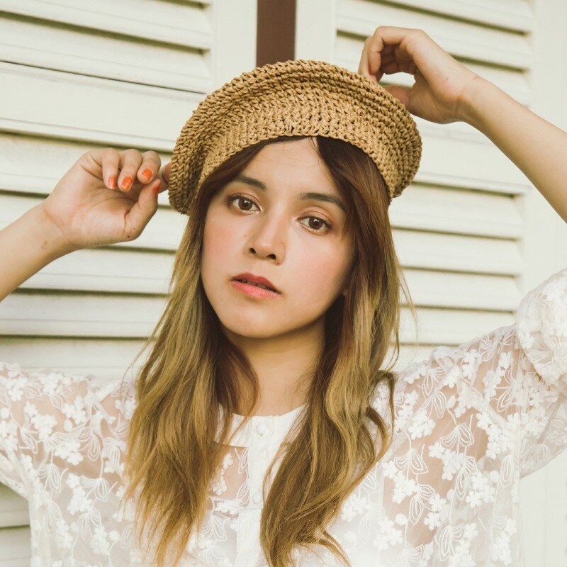 Boina de paja japonesa para mujer, sombrero de pintor, sombrero de paja transpirable, boina informal para mujer de verano
