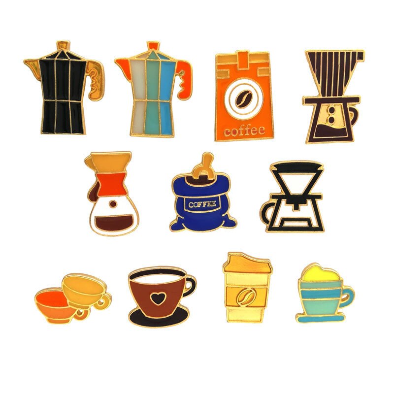 Broche de Barista Retro, máquina de café, taza de cafetera, insignia conmemorativa, de cumpleaños, broches de Metal por goteo, accesorios, 11 unids/lote: Default Title
