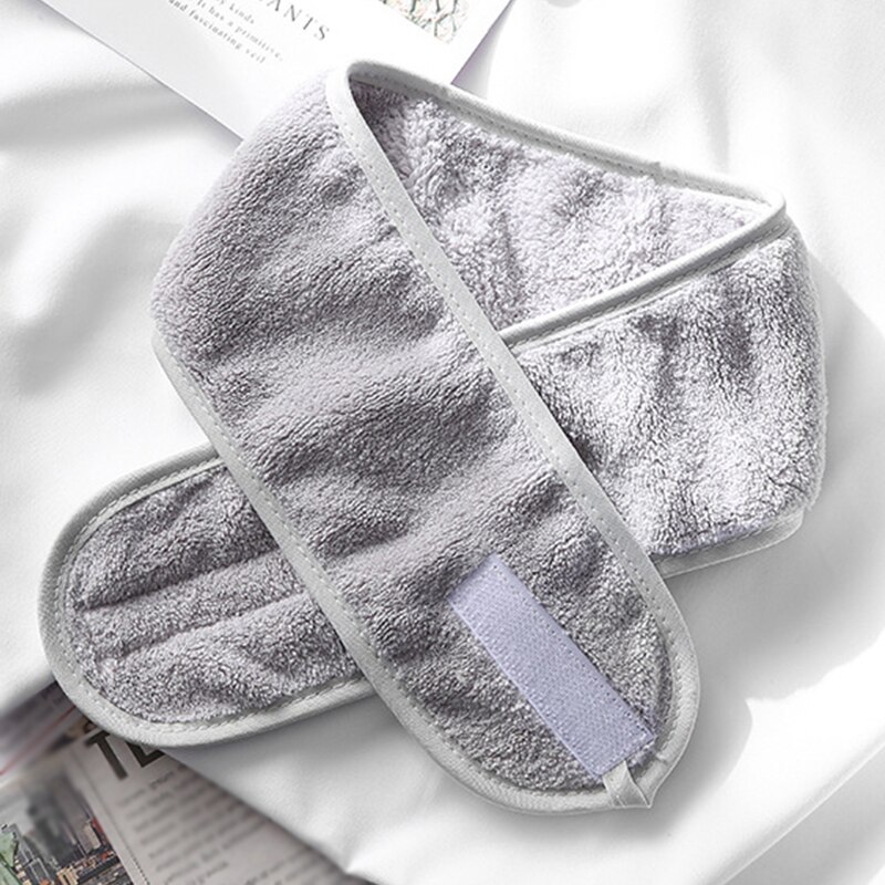 Diadema Facial de algodón para mujer, bandana de Velcro, gorro de ducha para la cabeza, envoltura mágica para el cabello, accesorios para el cabello: grey