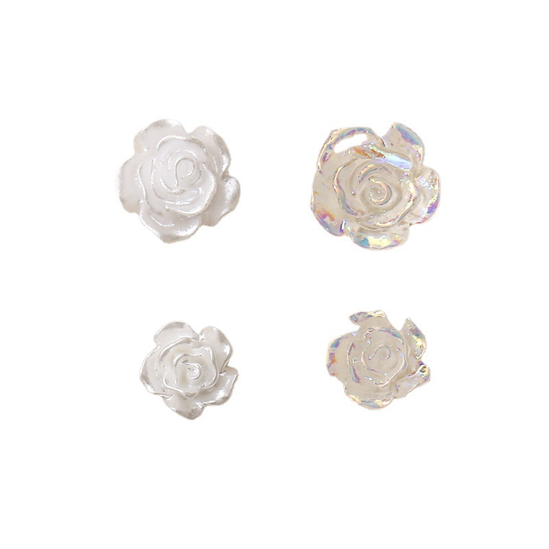 50 Uds. De dijes de flores rosas blancas de 6/8/10MM para decoración artística de uñas de boda, cuentas de perlas de flor de Aurora de resina 3D y pétalos esmaltados