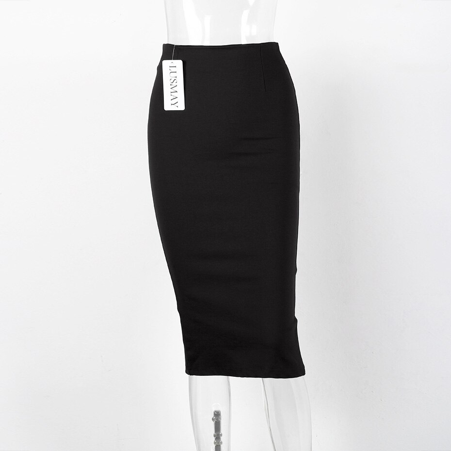 Hög midja pennkjol plus size tight bodycon dam midikjol röd svart slits kjol dam jupe femme s  - 5xl: Svart / Xxl