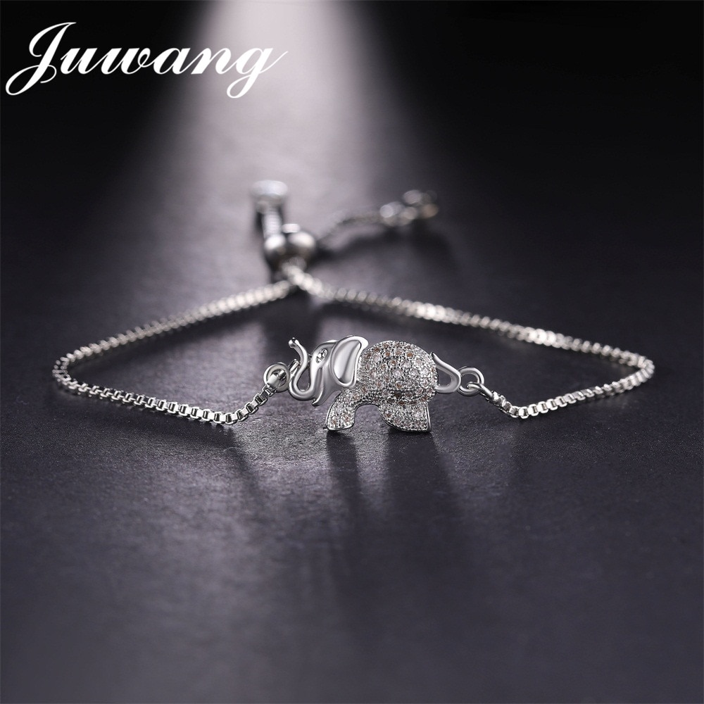 JUWANG Cute Animal Elephant Charm Bracelet Adjustable Chain Link Woman Girl Bracelets & Bangles Cubic Zircon Jewelry