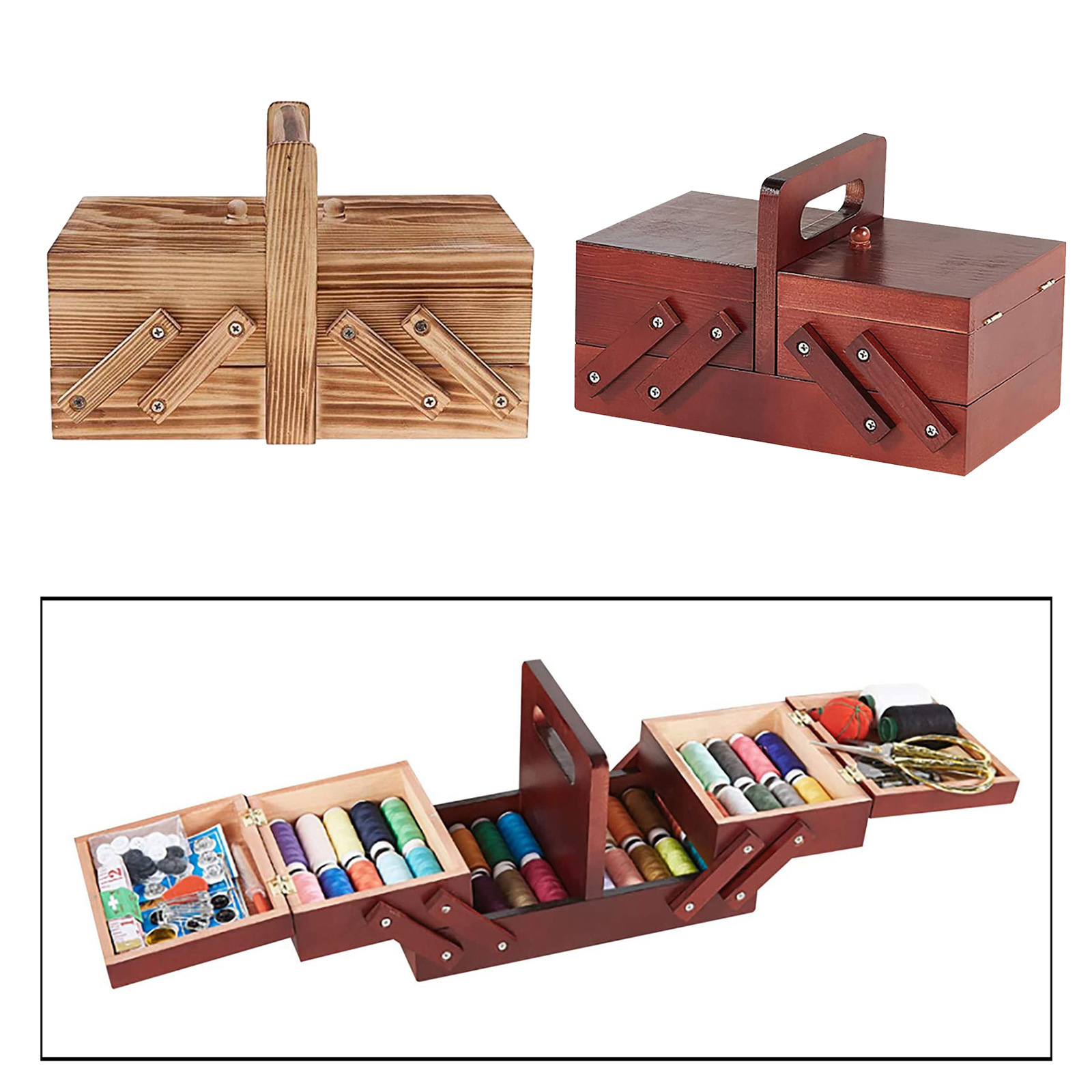 Caja de madera para coser con agujas, cesta de costura para el hogar, cajas de joyería, suministros de costura