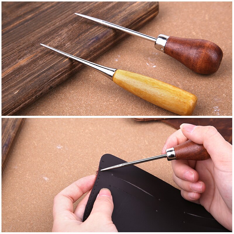 MIUSIE Leather Wood Handle Awl Tools For Stitching Punch wood drill positioning single gourd handle awl Leather