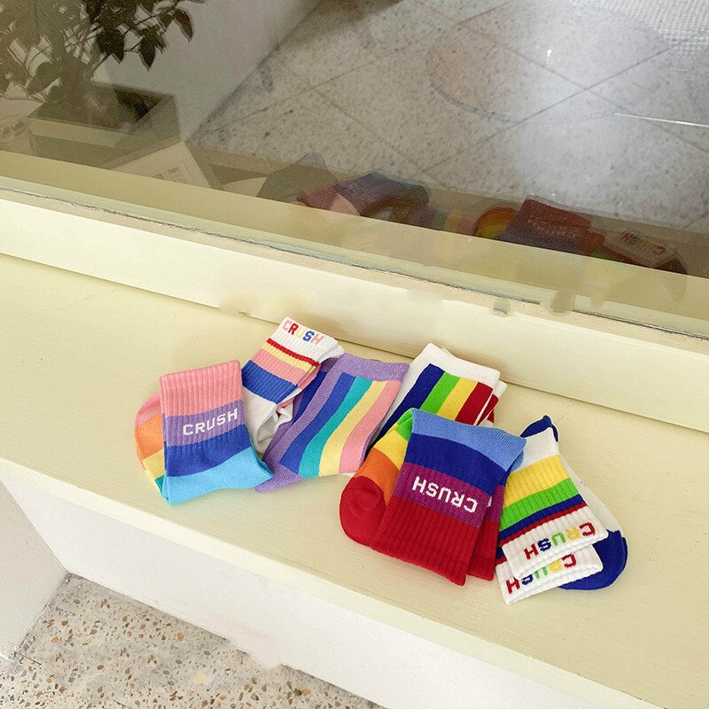 3 Paren/partij Kinderen Sokken Lente Koreaanse Mode Regenboog Strip Baby Sokken Kids Jongens Meisjes Katoen Sport Sokken