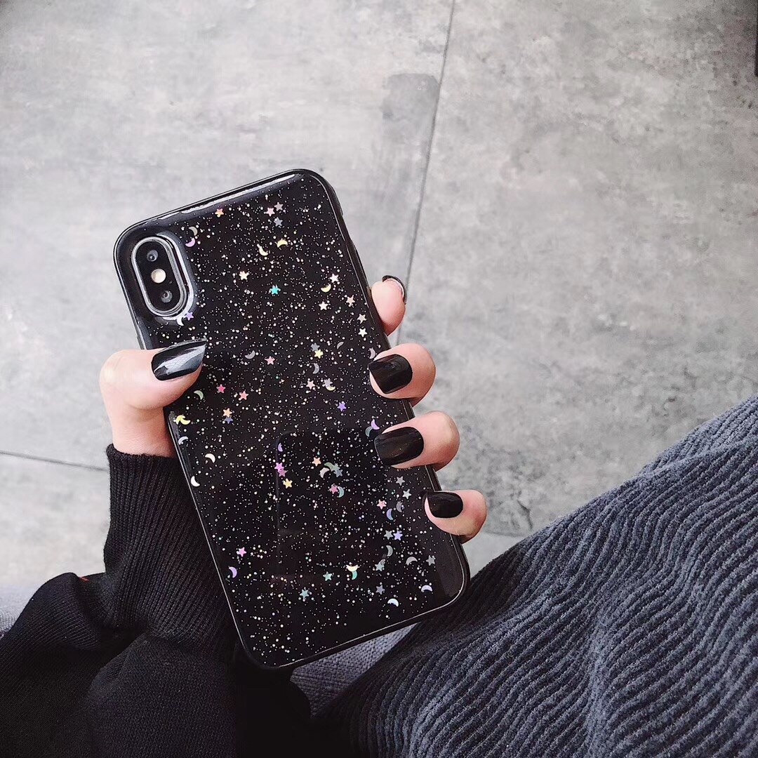 For Apple iPhone 11 Pro 6 6s 8 7 Plus XR 10 X XS Max 5S Cover Glitter Bling Star Moon Sequins Soft TPU Clear Silicone Phone Case: For 11 pro Max 6.5 / Black