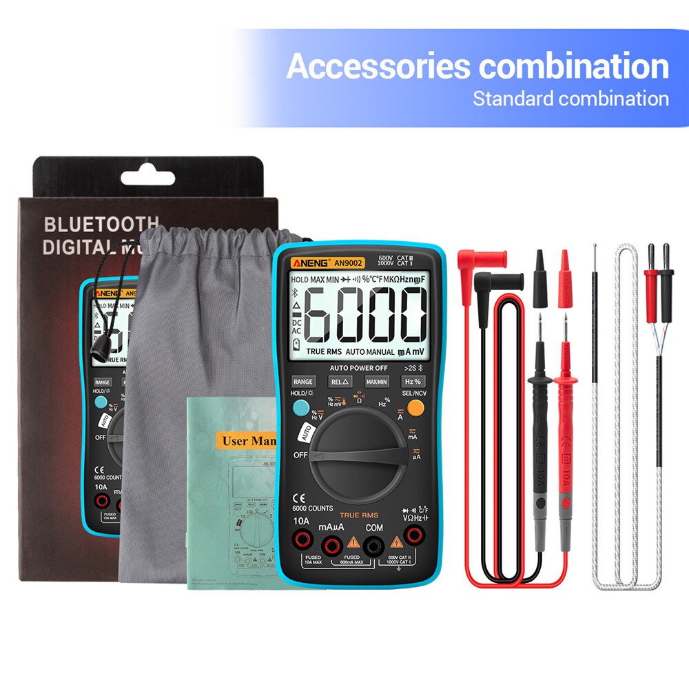 Aneng An9002 Bluetooth Digitale Multimeter 6000 Telt Professionele Auto-Range Rms Ac/Dc Stroom Spanning Multimeter Tester: Blue Standard