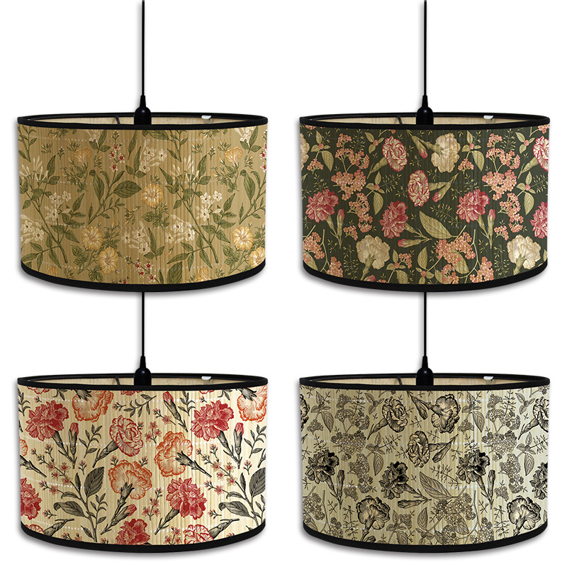 Abat-jour à motif de plante verte de Style nordique, abat-jour d'art en bambou, lustre de café, décor de salle d'accueil rétro, couvercle de lampe suspendue
