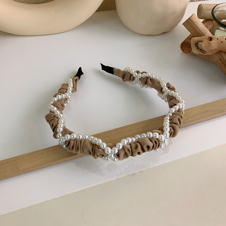 HUANZHI 2021 Trendy Vintage gąbka opaski Pearl Hairbands obręcz do włosów dla dziewczyn głowa kobiety Bezel Band akcesoria do włosów nakrycia głowy: 04