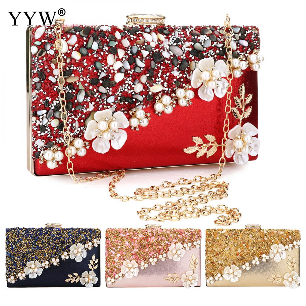 Women Evening Bag Ladies Flower Wedding Clutches Female Party Luxury Clutch Purse With Rhinestone Chain Crossbody Bags