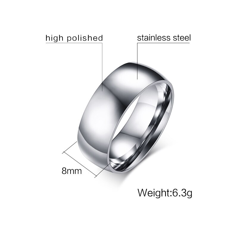 Stainless Steel Wedding Band Plain Ring Heavy Polished Finish Regular Fit 8 mm