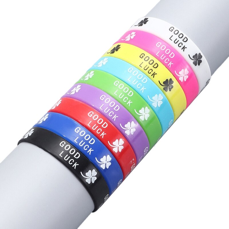 9 Pcs buona fortuna quadrifoglio elasticità mano braccio polsino braccialetti in Silicone per bambini ragazzi ragazze donne gioielli: A