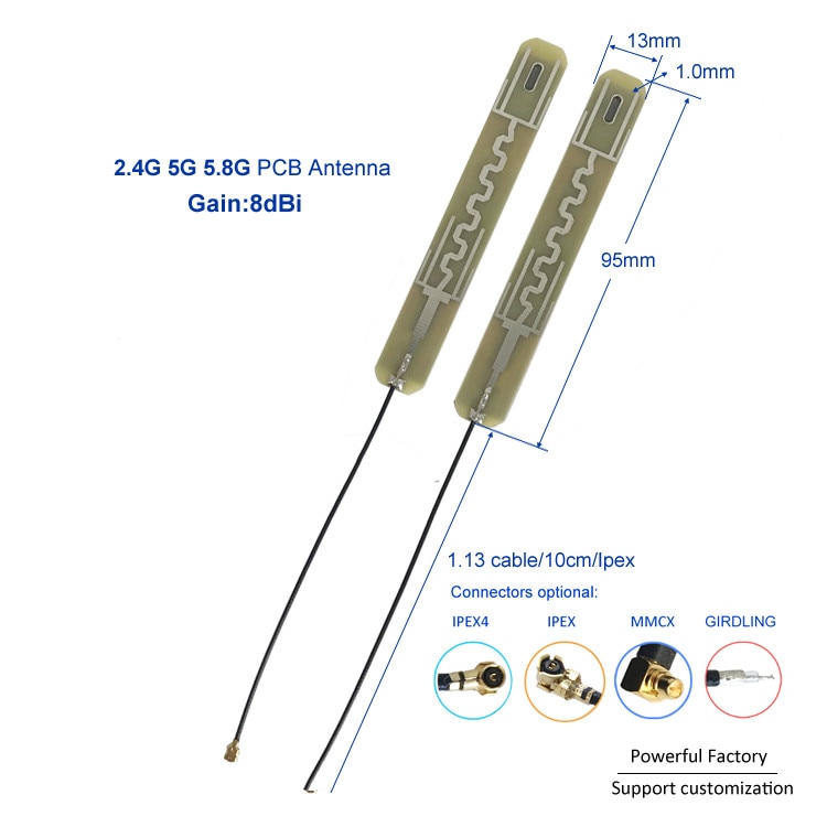 High gain 8dbi PCB antenna Adhesive Dual band 2.4G 5G 5.8G Ipex Antenna wifi 10PCS / batch