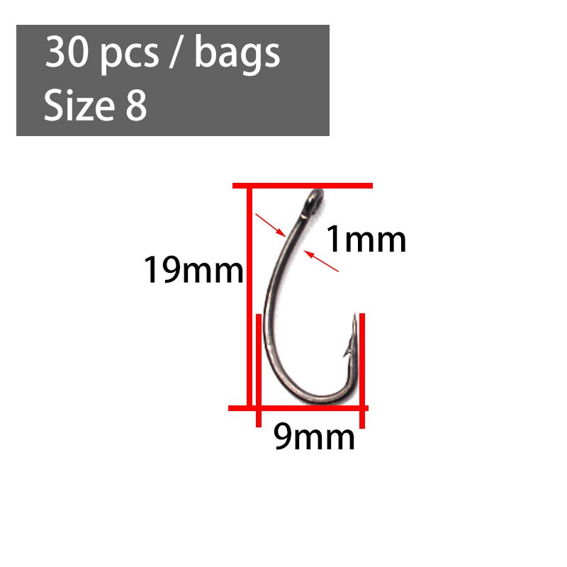 30PCS Curve Shank Carp Hooks Brabed Barbless Choddy Wide Kurv Carp Fishing Hook Eye Hook For Hair Rig Fishing Tackle: 30PCS-Size 8