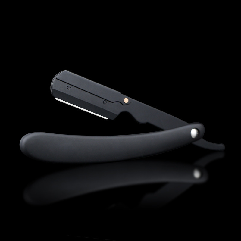 Men&#39;s Shaver Straight Beard Shaving And Care Razor Knife Gold Plating Barber Hairdressing Razor Tool Holder: Black