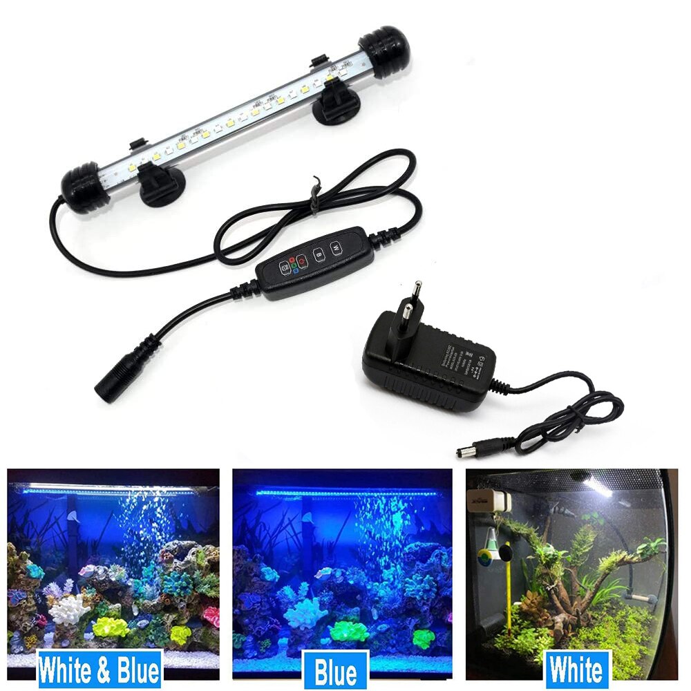 LED Aquarium Lights Waterproof Fish Tank Light Submersible Underwater Clip Lamp Aquatic Decor lamp with Timer Auto On/Off D30: 18cm 18LEDs EU Plug