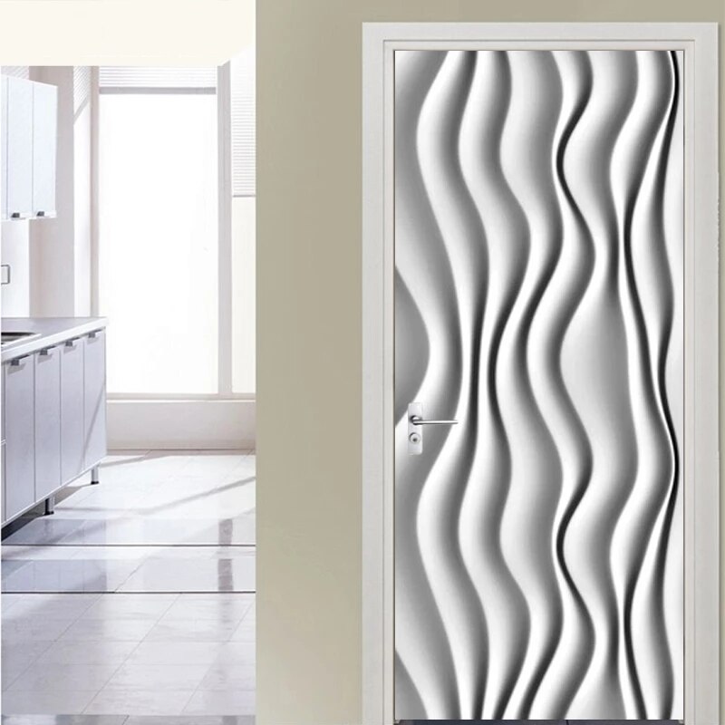 Pvc Self-Adhesive Door Sticker 3D Stereo Releif Personality Lines Wallpaper Living Room Door Poster Waterproof Stickers