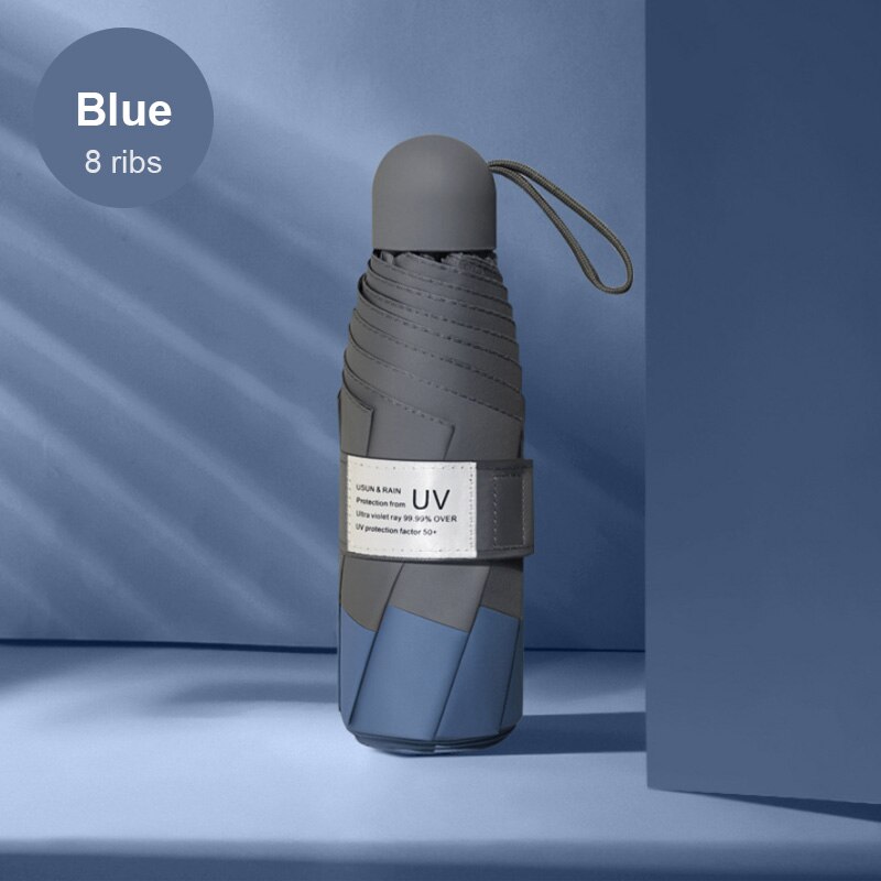 Paraguas de cápsula de protección Anti-UV, miniparaguas plegable, a prueba de viento, portátil, paraguas de lluvia para mujer, paraguas de bolsillo, paraguas de hombre: Blue