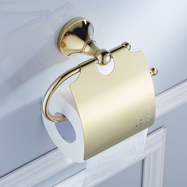 Luksus guld badeværelsestilbehør messing håndklædehylde toiletpapirholder sæbeholder håndklædeholder tørretumbler: Papirholder