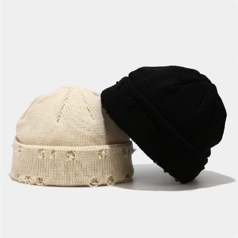 Melon kasket retro hul uld strikning enkel stil ensfarvet hip hop street tøj tilbehør