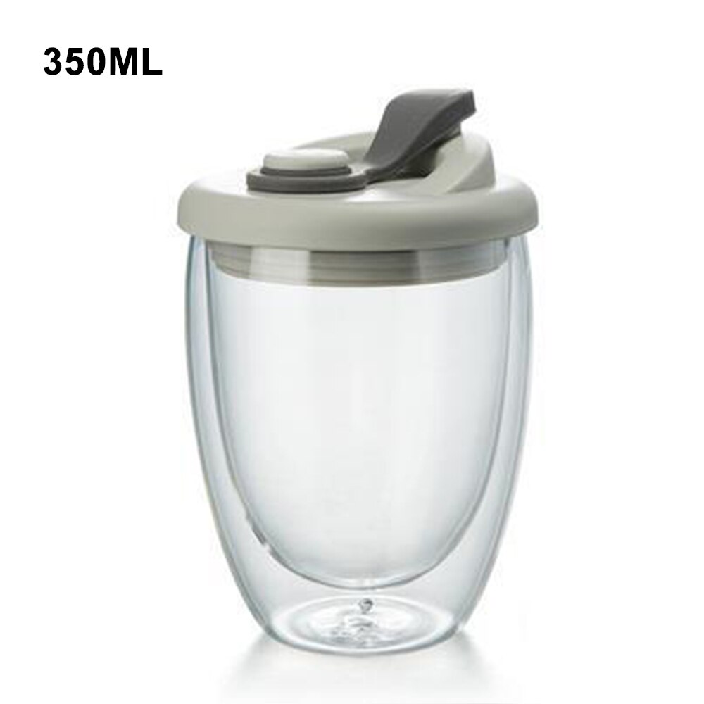 Leak Proof Double Wall Glass Cup With Airtight Silica Gel Lid Insulated Coffee Mug Tea Juice Cup Insulated Glass Egg-Shaped Cup: D