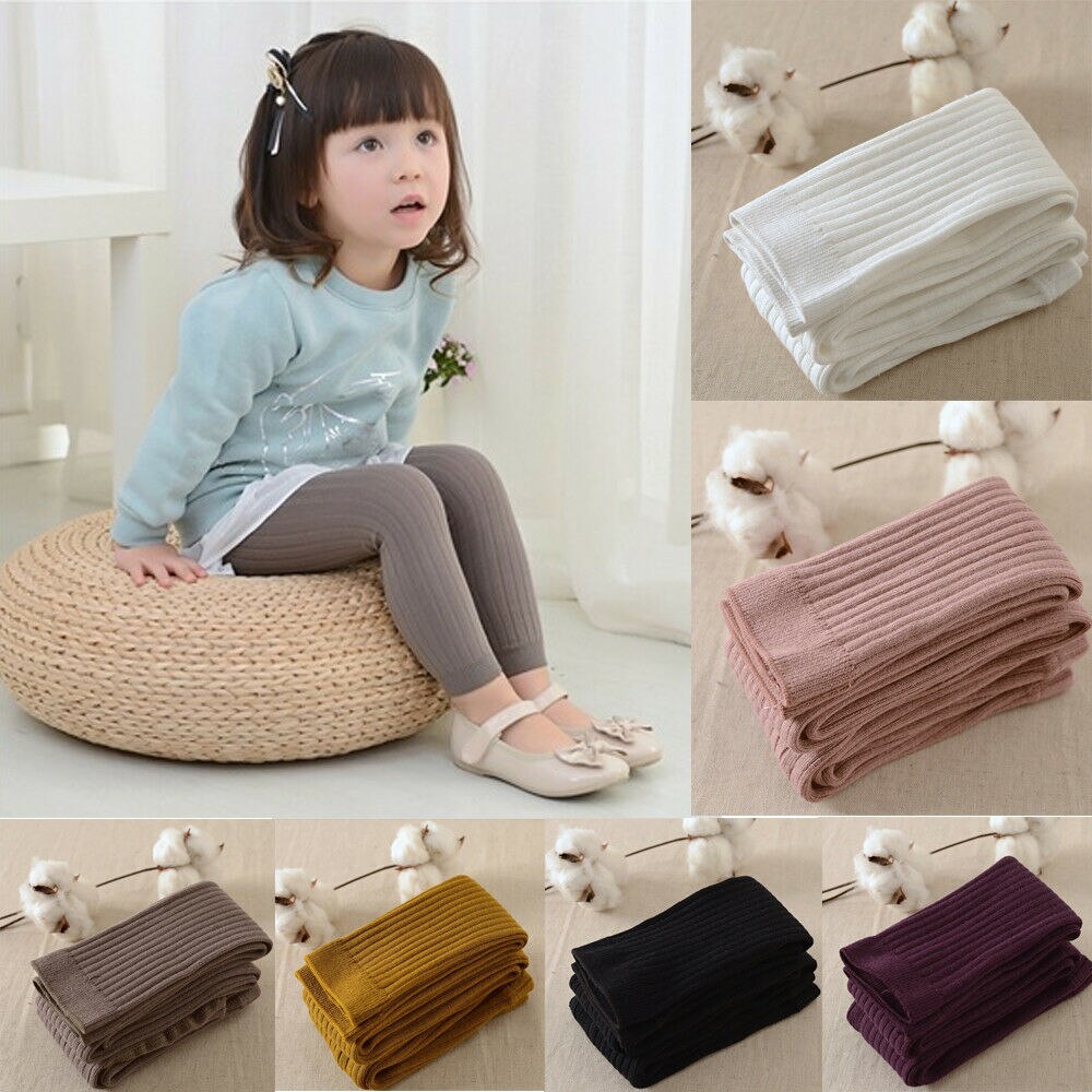 Meia-calça feminina para crianças, 0-5 anos, meias-calças longas de malha de algodão, cores caneladas e crochê, quentes para outono e inverno