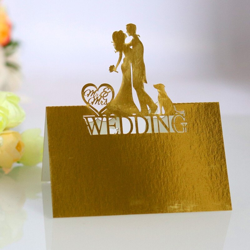 10 stk romantisk bryllup sæde kort nummer sted navn kort bryllup bord kort bryllup banket valentin skrifte dekoration: Reflekterende guld