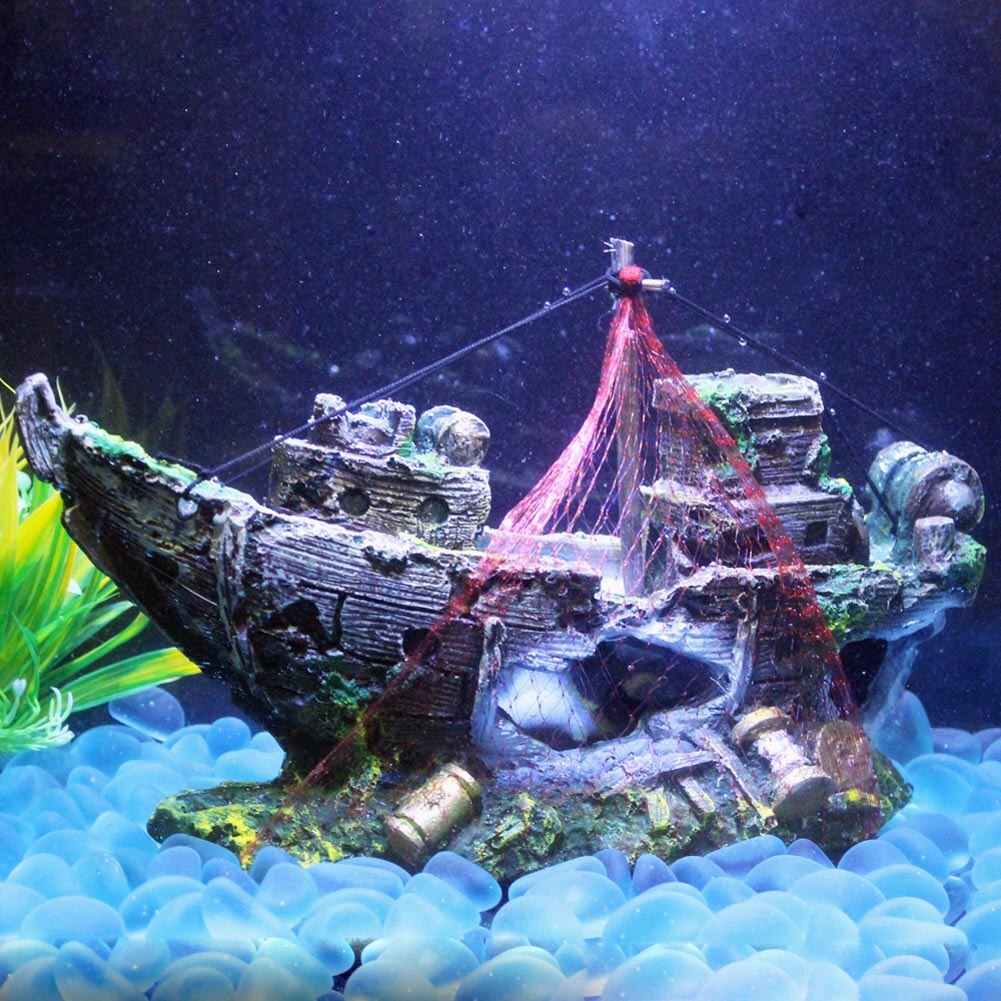 Adornos para Halloween, decoración de pecera, decoración de cueva, bote de vela, Acuario de naufragio, decoraciones de barco hundido para el hogar