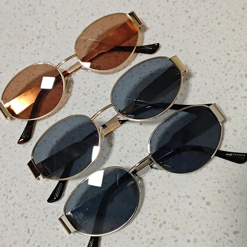 Gafas de sol ovaladas de para mujer 2024, gafas de sol con montura metálica de de de lujo, gafas de sol redondas clásicas Vintage para mujer, Unisex