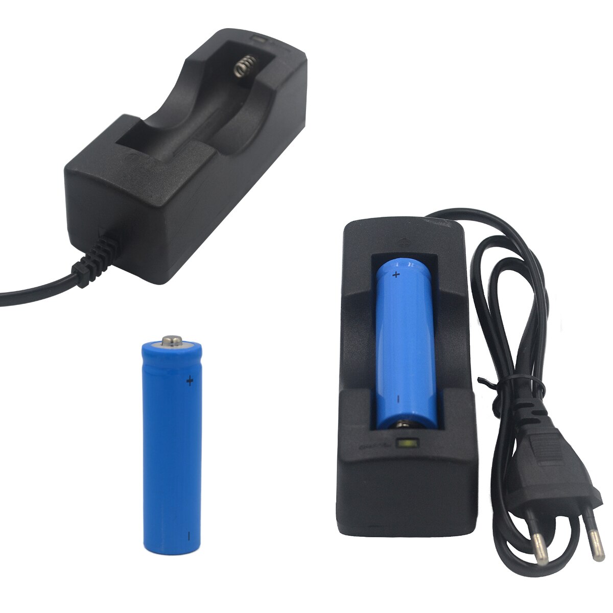 3.7v 1200 mah sovitin 18650 li- ioniakulle ladattava li-ion akku taskulamppulatureille eu plug akku ac laturi: Sisältää akun