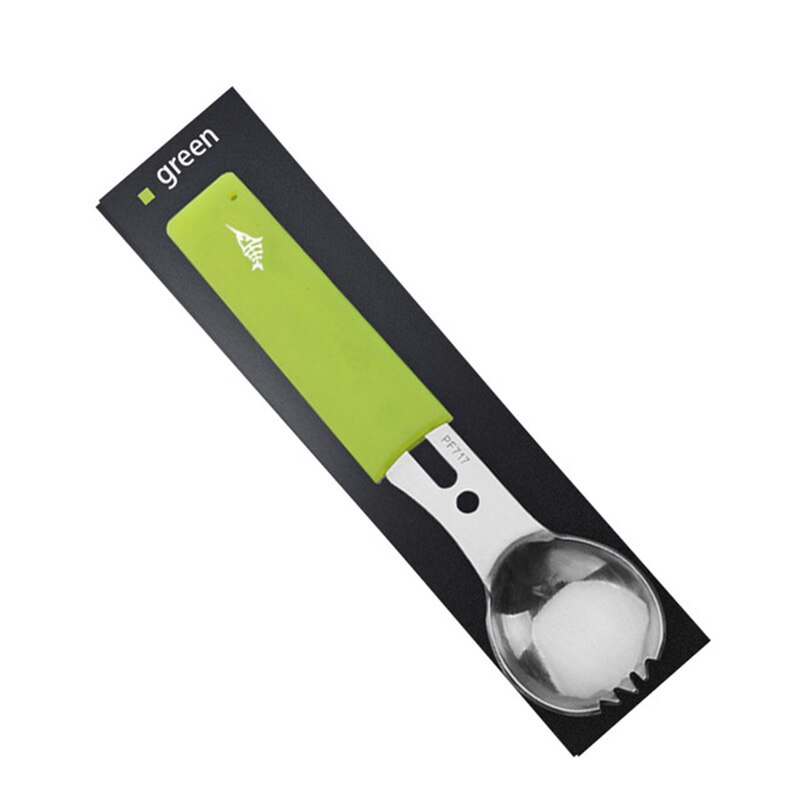 Kit de utensilios de cocina para acampada, cuchara, tenedor, abrebotellas, portátil, multifuncional, seguridad y supervivencia, acero inoxidable duradero: Silver and green set