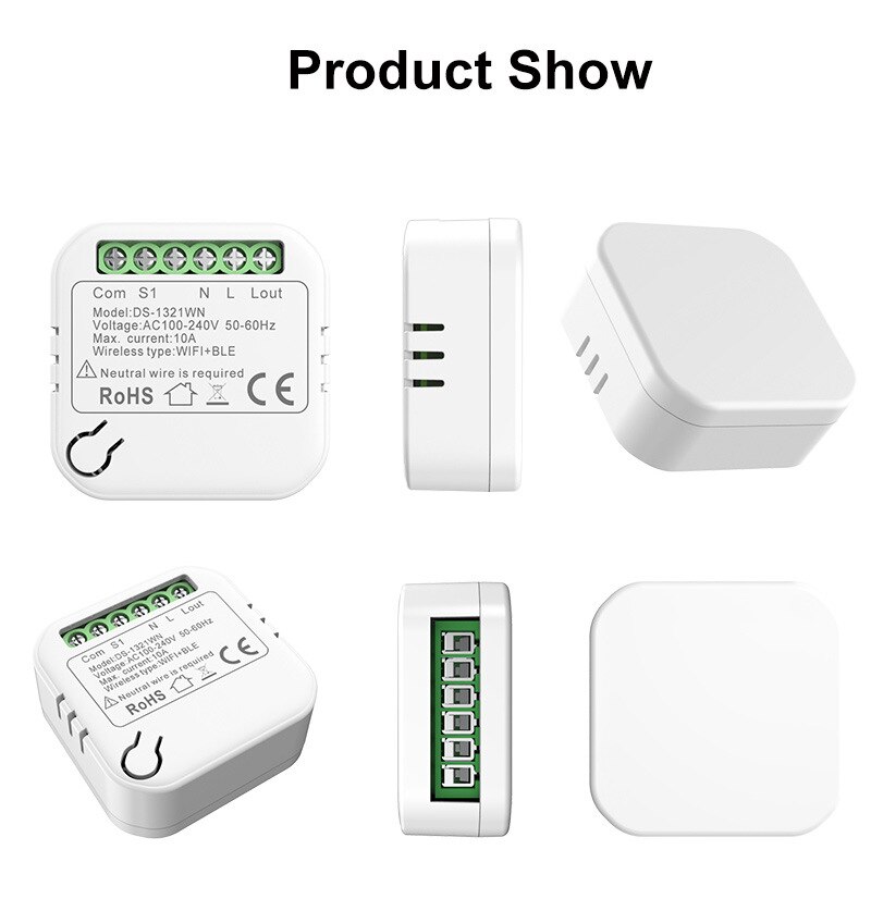 Tuya 10a mini wlan + bluetooth smart-schalter mit zeitschaltuhr, kabellos, unterstützt 2 wege, kompatibel mit alexa, google home und der smart life app.