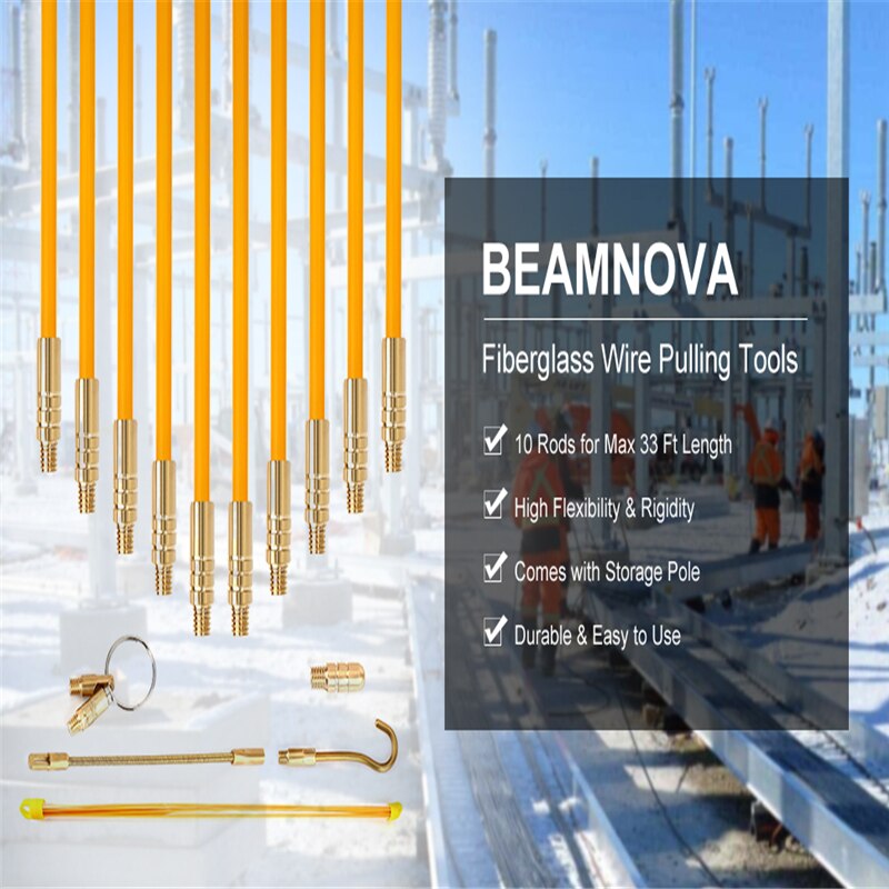 10Pcs/Set 4mm x 1M Cable Push Puller Running Cable Wire Kit Wall Electrical Cable Installing Rods Wiring Accessories