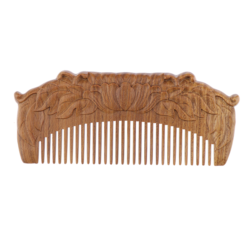 Natural Sandalwood Handmade Wood Wooden Hair Comb Double Sided Carved - No Snags, Free, Anti-Static