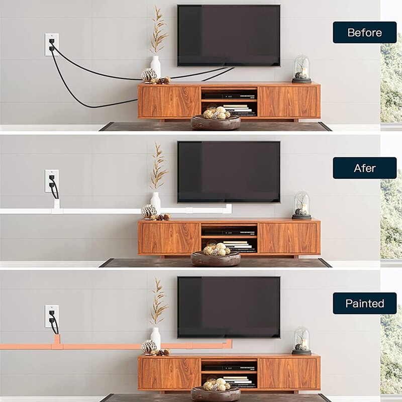 Practical 125.6In Cable Cover,Cable Management Kit,Cord Hider On Wall,Roll Adhesive Tie,Cable Raceway Kit For TV Office Home