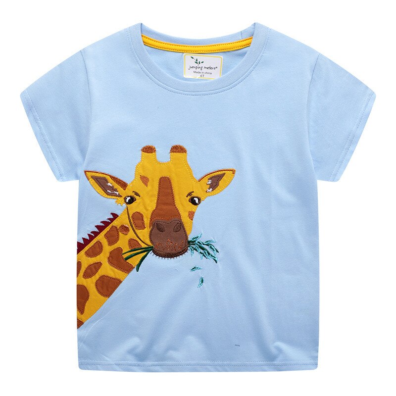 Hoppe meter baby sommer t-shirts med dyr applikationer bomuld børnetøj børn t-shirts: T6193 blå / 3t