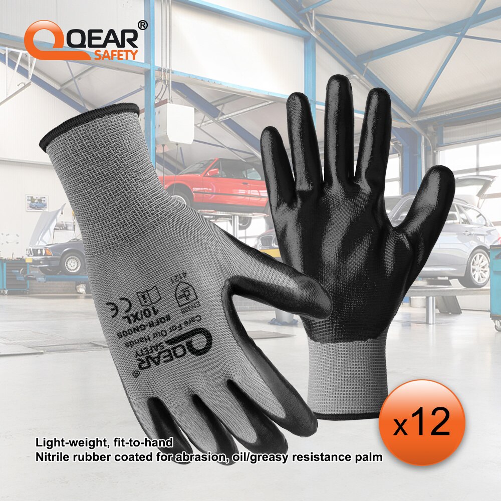 12 Pairs Pack Nitril Gummi Beschichtet Arbeit Handschuhe, Multi-Funktion, Licht-Gewicht, Gute Abrieb, öl/Fettig Widerstand Palm, Mechaniker