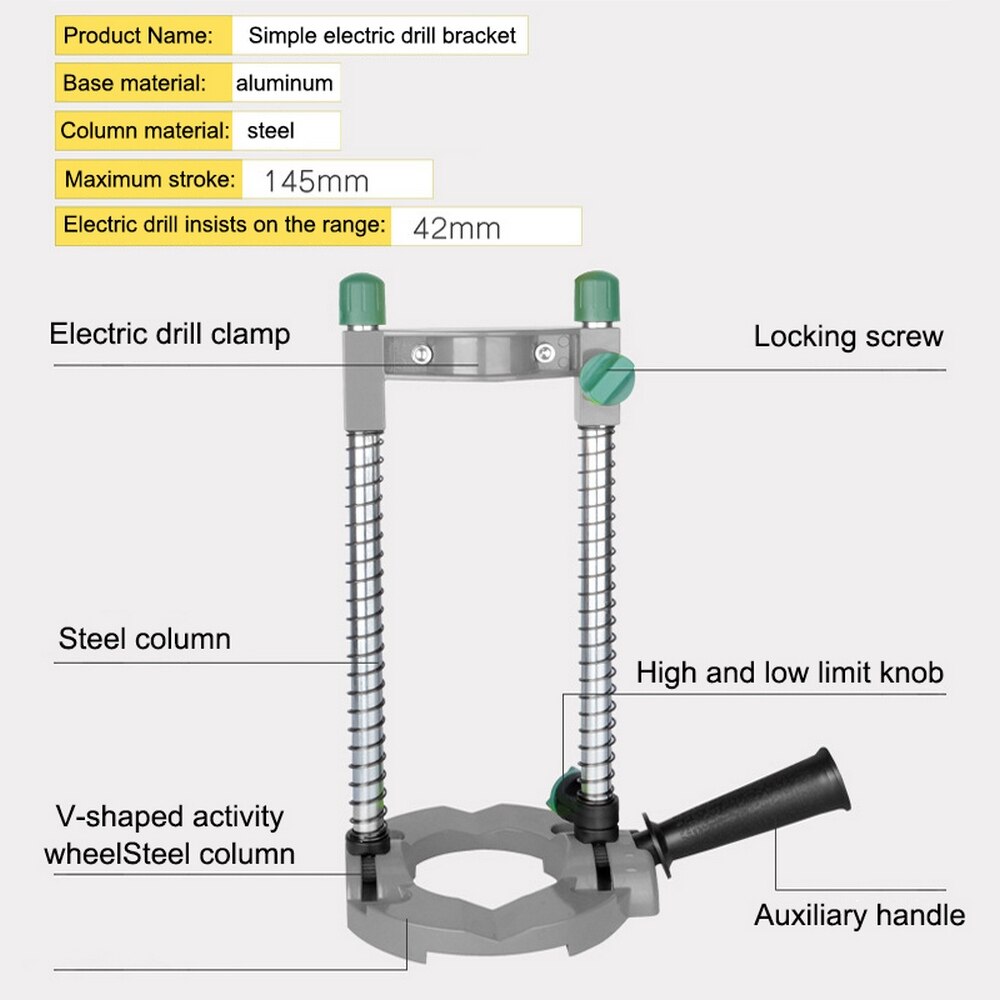 Precision Drill Guide Pipe Drill Holder Stand Drilling Guide with Adjustable Angle and Removeable Handle DIY Woodworking Tool