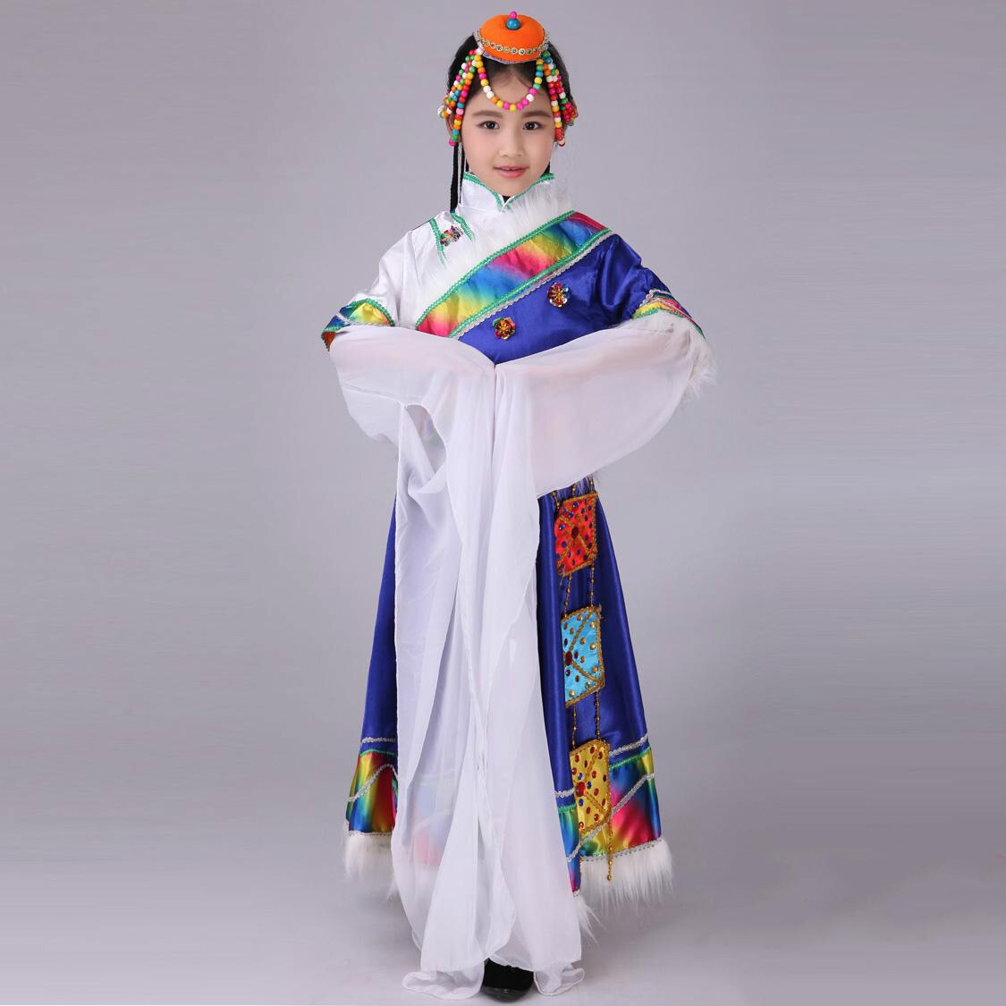 La Nuova Danza Tibetana Tibetano Abbigliamento Costumi di Danza Costumi Danza Etnica Che Coprono Le Ragazze bambino Tradizionale Tibetana