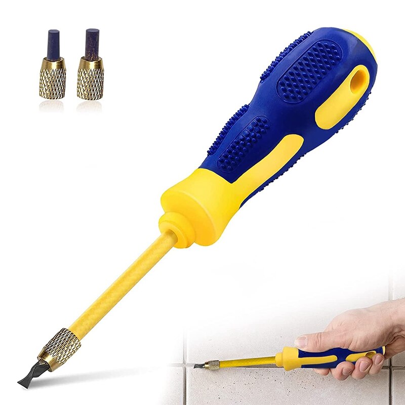 Practical 4 in 1 Tile Grout Remover Grout Scraping Rake Tool with 2 Carbide Alloy Head Grout Remover Scraper (0.8mm,2mm,3mm,4mm