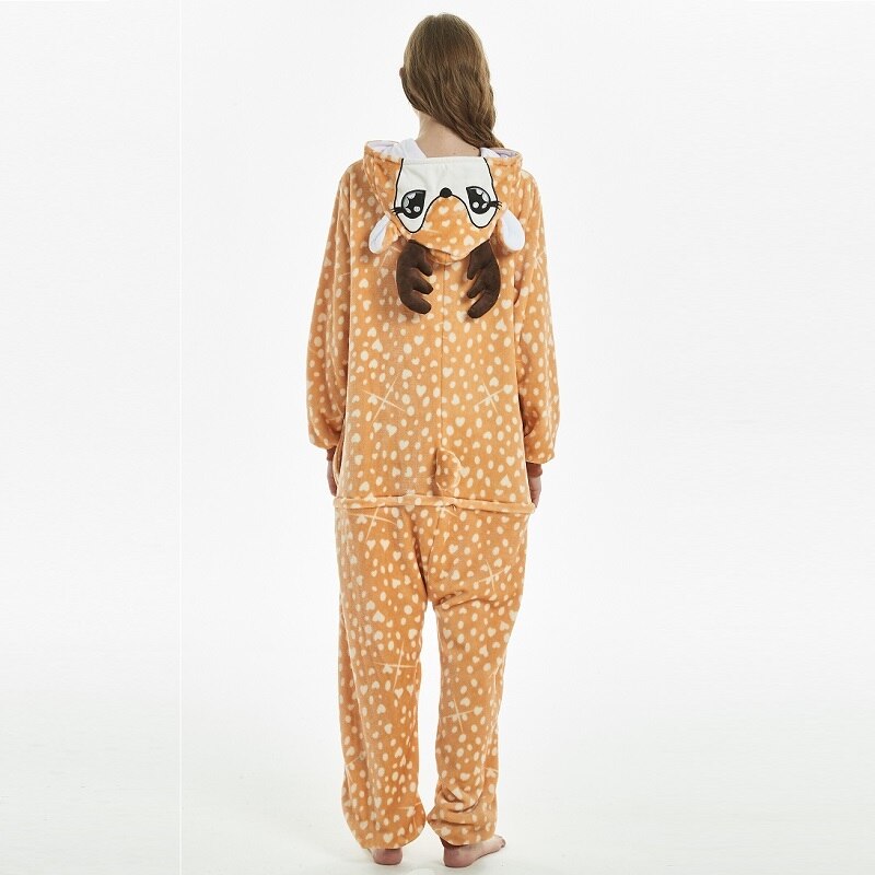 Kigurumi-Pijama con capucha de ciervo para hombre y mujer, pijama de una sola pieza, de franela, cálido, animal, para adulto, kugurumi