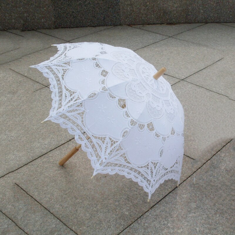 80Cm Victoriaanse Kant Borduurwerk Bruiloft Paraplu Bridal Parasol, Wit: Default Title