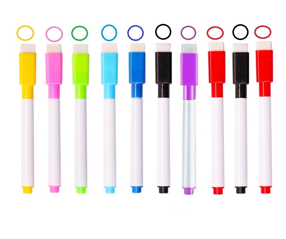 Stylo marqueur pour tableau blanc magnétique effaçable, 10 pièces, stylo fin avec gomme, brosse à dessin pour enfants: Style4