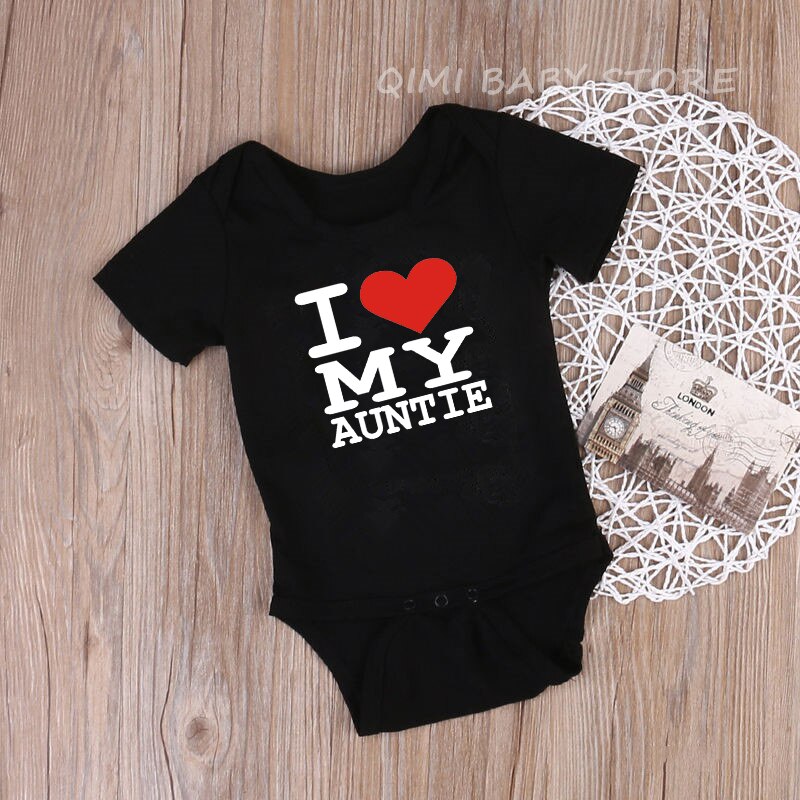 Ik Hou Mijn Tante Brief Print Zomer Baby Romper Katoen Korte Mouw Romper Voor Baby Jongen En Meisje Zomer Baby kleding 0-24M: Black / Pasgeboren