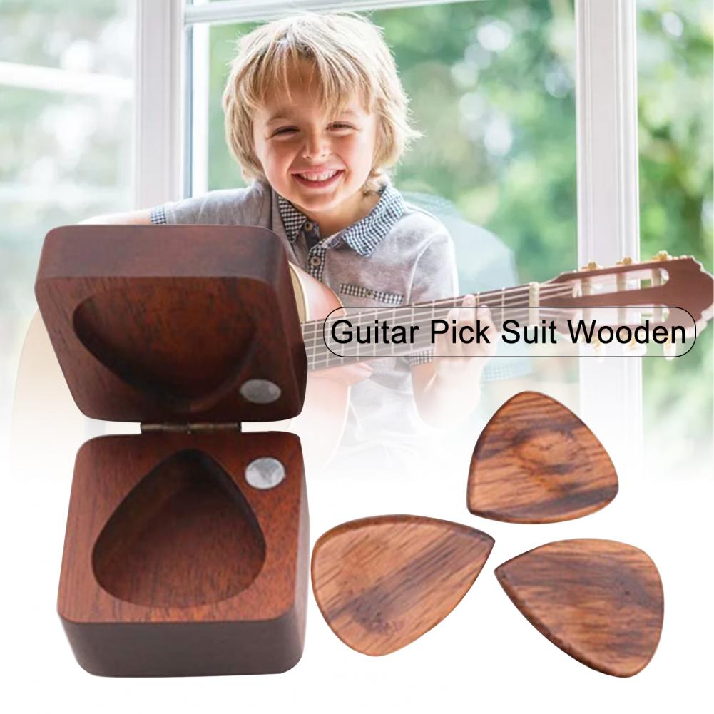 Caja de púas de madera cuadrada sólida, , soporte de púas, caja de almacenamiento para equipos de música de graves, accesorios, accesorio, 3 uds.